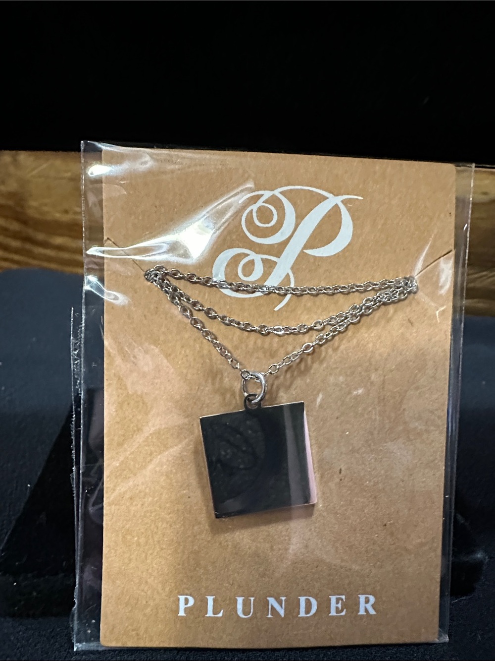Plunder Polished Square Pendant Necklace - Silver